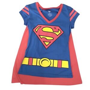 DC Comics Supergirl Costume T-Shirt with Detachable Cape Blue Red Womens Medium